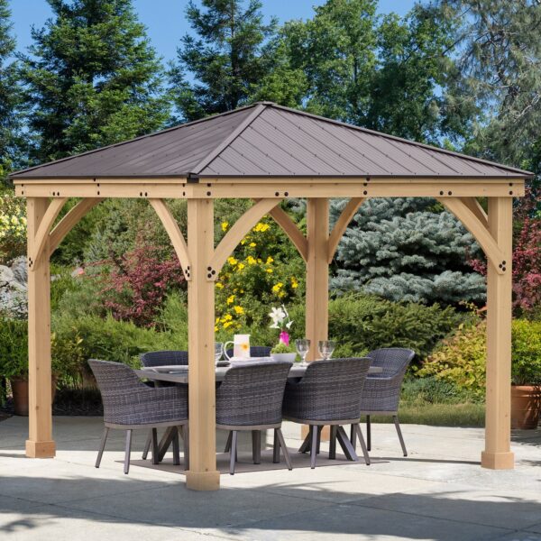 Yardistry Structures 10x10 Ft Meridian Wooden Gazebo, Brown