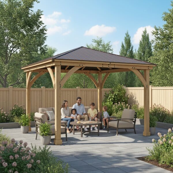 Yardistry Meridian 12 ft x 12 ft Cedar Wood Aluminum Roof Gazebo