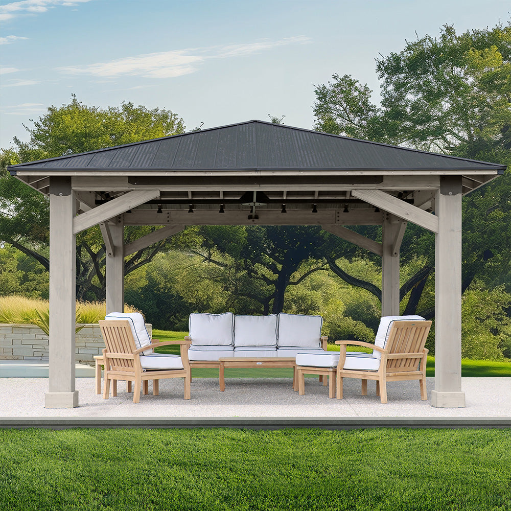 Yardistry Structures Timber Frame Gazebo 16 x 16 Ft Timber Grey/Graphite Gray With Aluminum Roof - Image 2