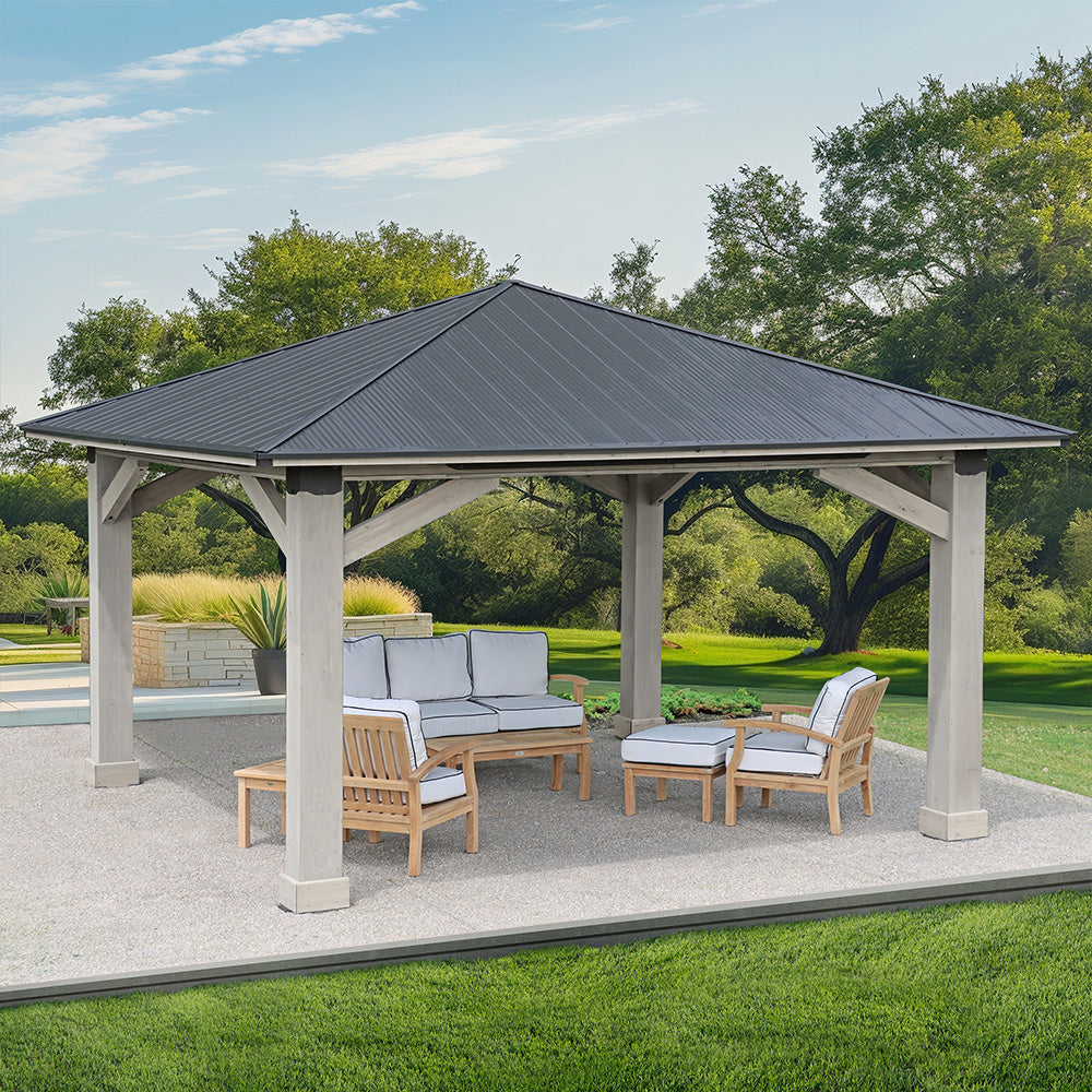 Yardistry Structures Timber Frame Gazebo 16 x 16 Ft Timber Grey/Graphite Gray With Aluminum Roof - Image 3