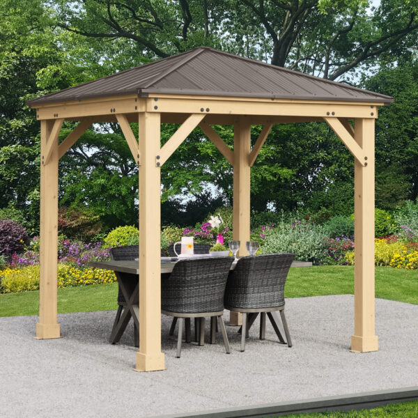 Yardistry Structures Meridian Gazebo Natural Cedar Coffee Brown 8 x 8 Ft Cedar Wood Aluminum