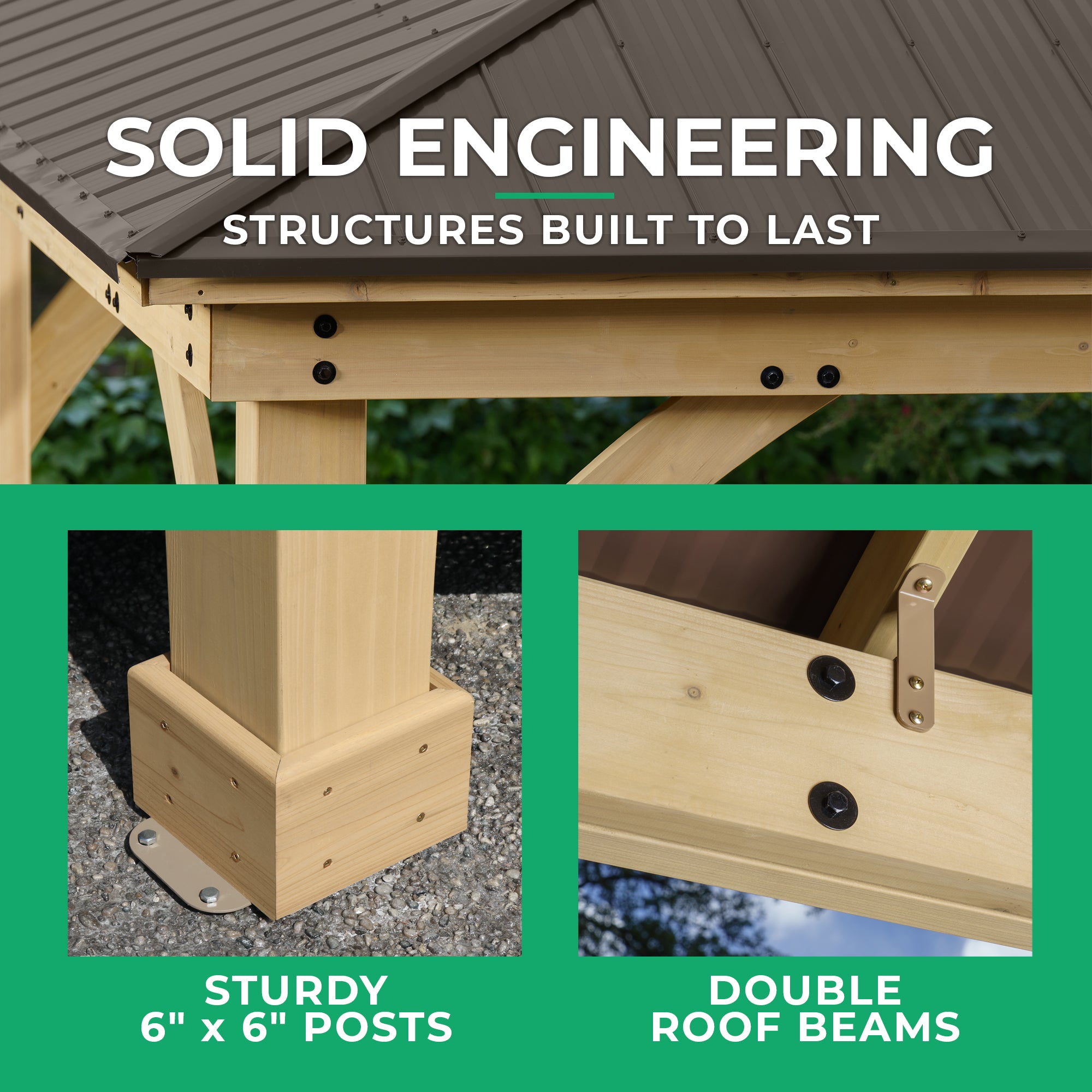 Yardistry Structures 12x24 ft Cedar Gazebo with Aluminum Roof, Natural Cedar/Coffee Brown - Image 8