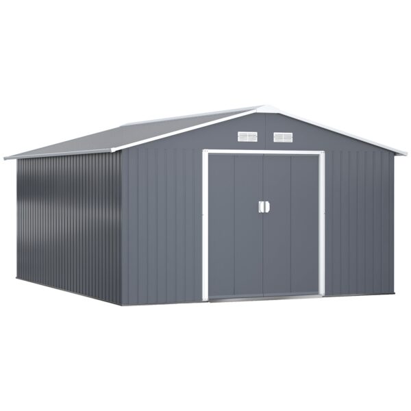 Outsunny Outdoor Storage Shed Dark Gray 11 ft x 13 ft Galvanized Steel
