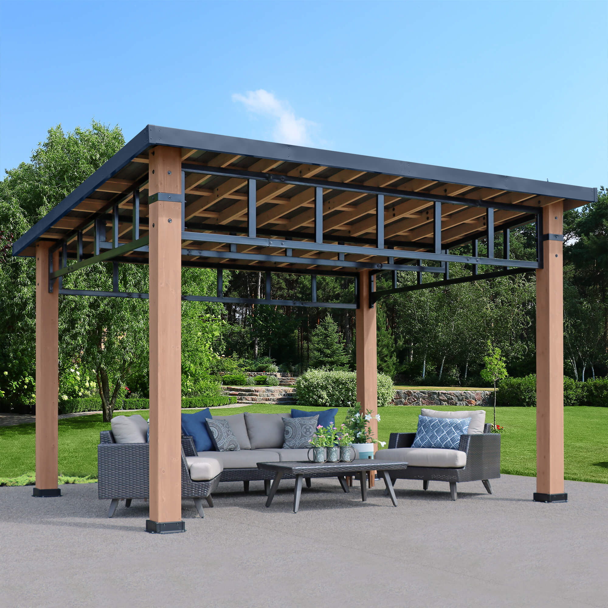 Yardistry Structures Gazebo Black Steel Cedar 12x14 ft - Image 2