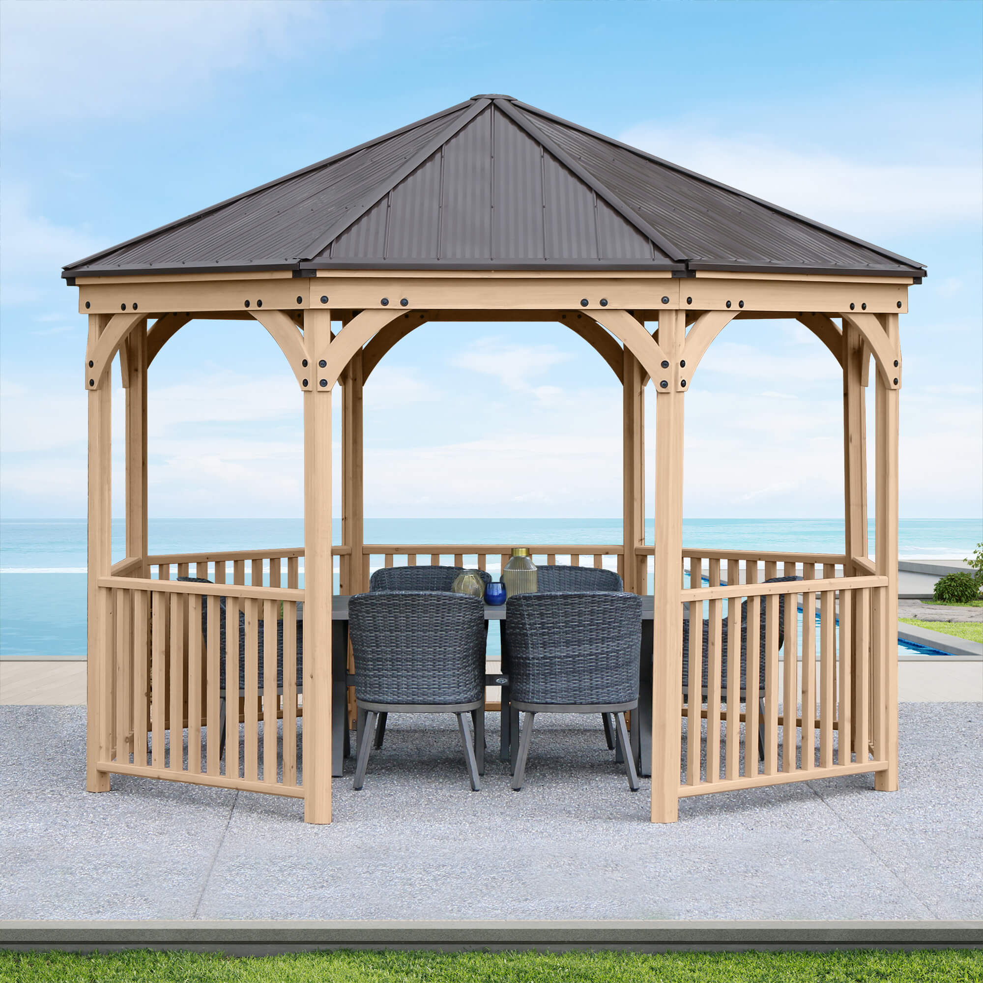 Yardistry Structures 12 ft. Meridian Octagon Cedar Gazebo with Aluminum Roof