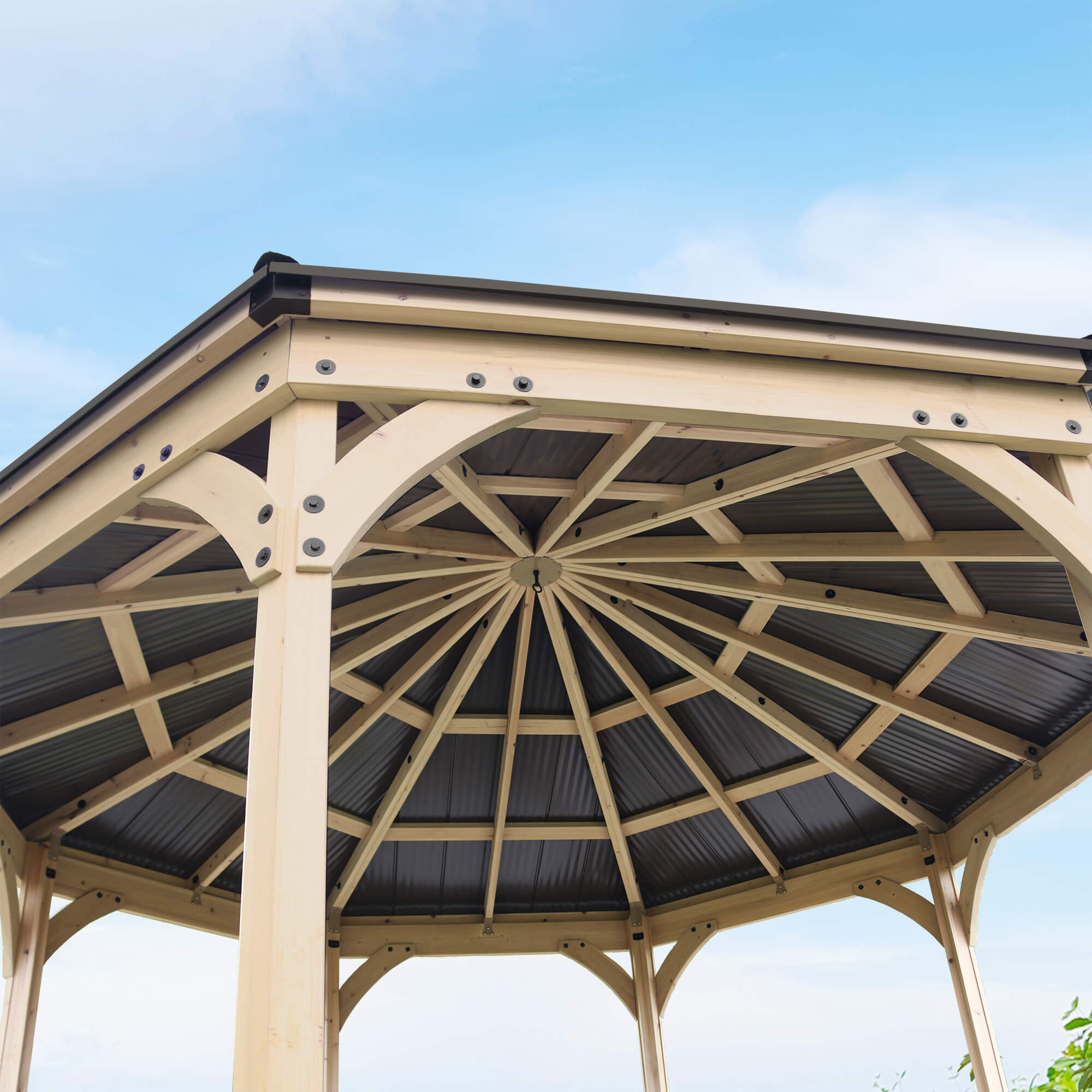 Yardistry Structures 12 ft. Meridian Octagon Cedar Gazebo with Aluminum Roof - Image 2