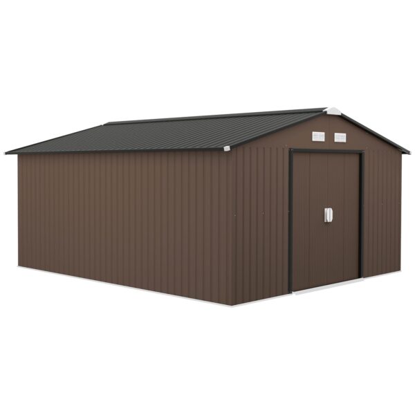 Outsunny EverBase Outdoor Storage Shed Brown 11 ft. x 13 ft. Galvanized Steel
