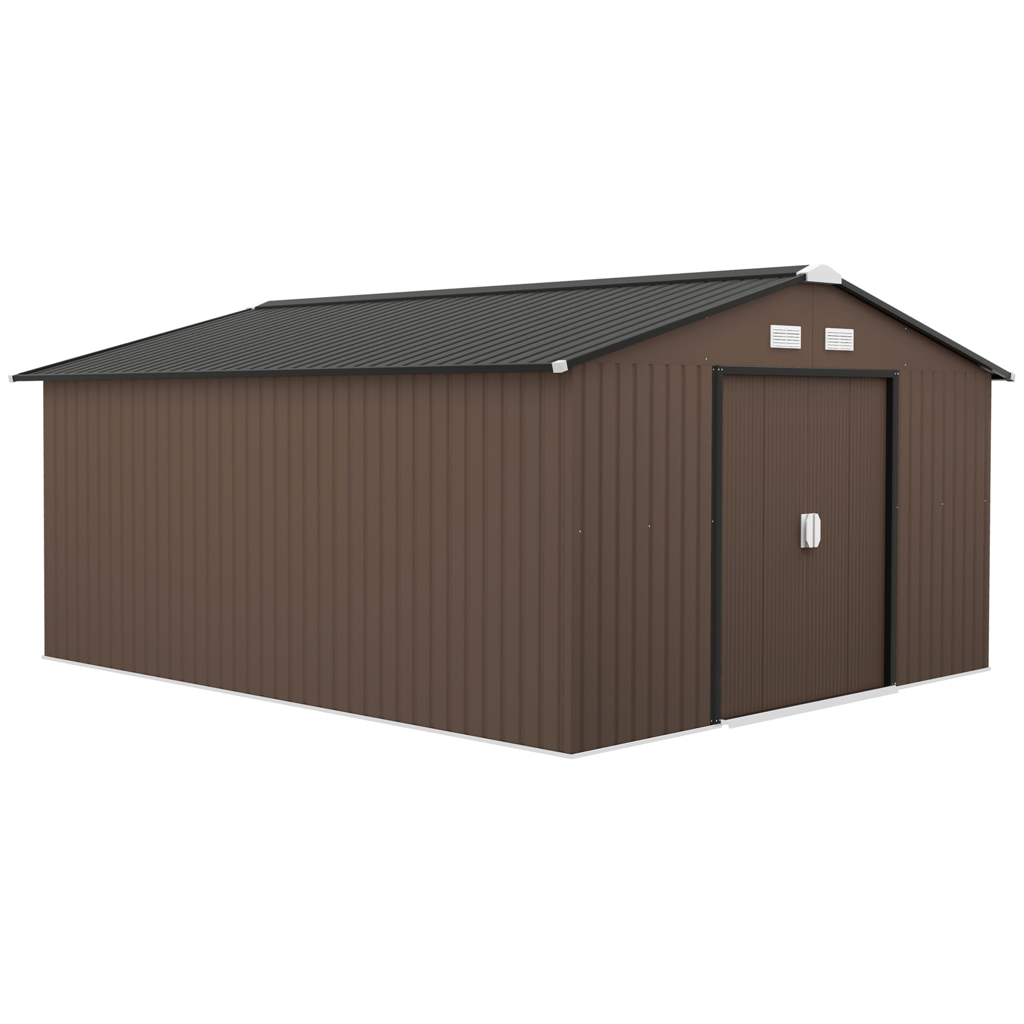 Outsunny EverBase Outdoor Storage Shed Brown 11 ft. x 13 ft. Galvanized Steel