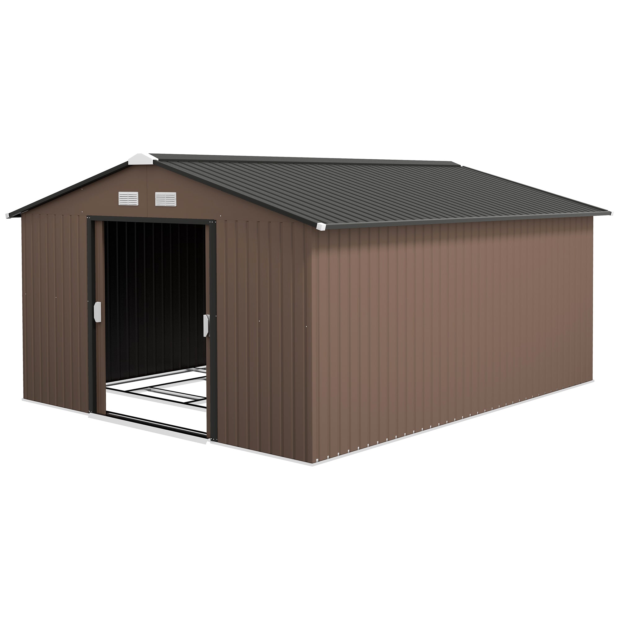 Outsunny EverBase Outdoor Storage Shed Brown 11 ft. x 13 ft. Galvanized Steel - Image 2