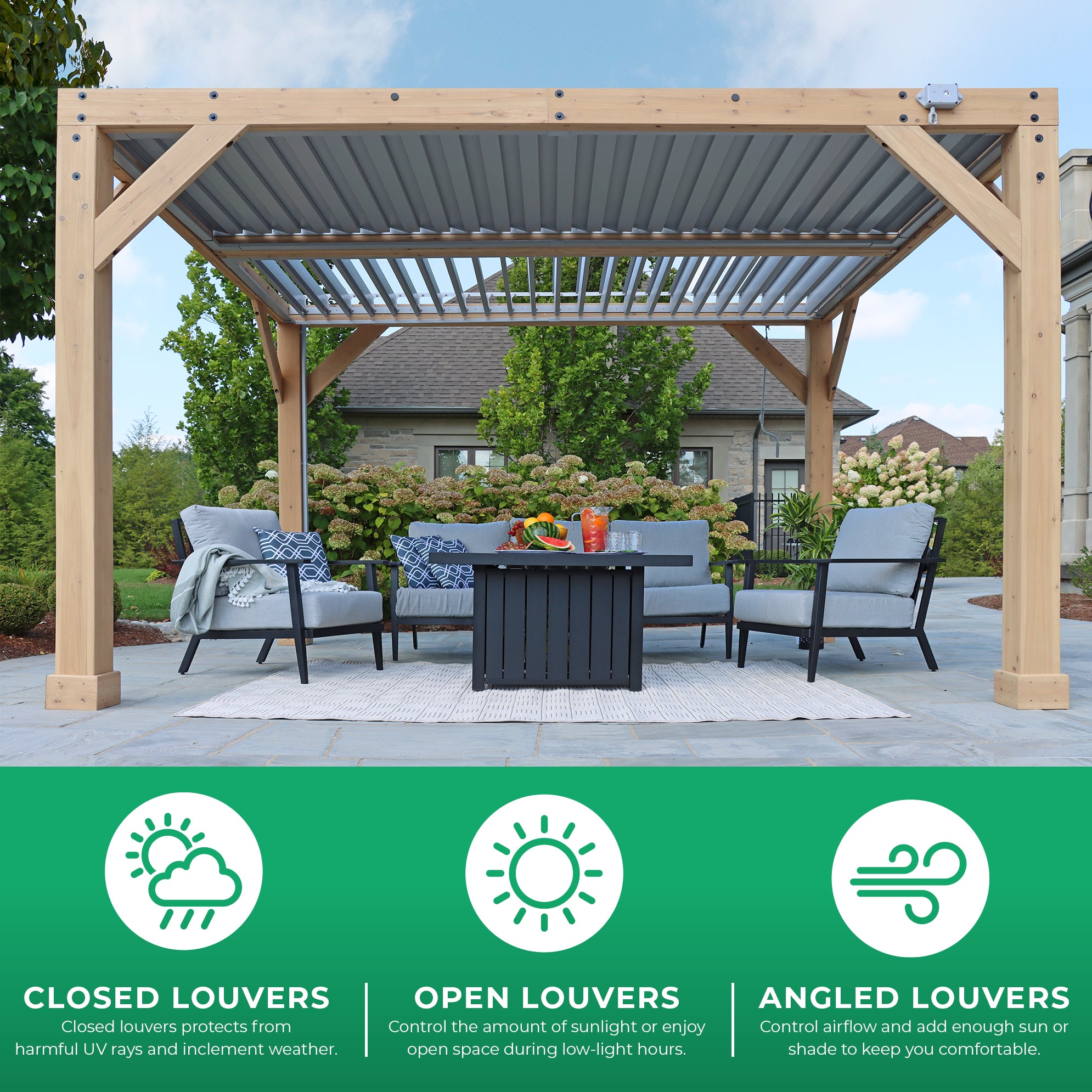YardistryStructures 10 x 12 Ft Cedar Wood Louvered Pergola, Natural Cedar - Image 8