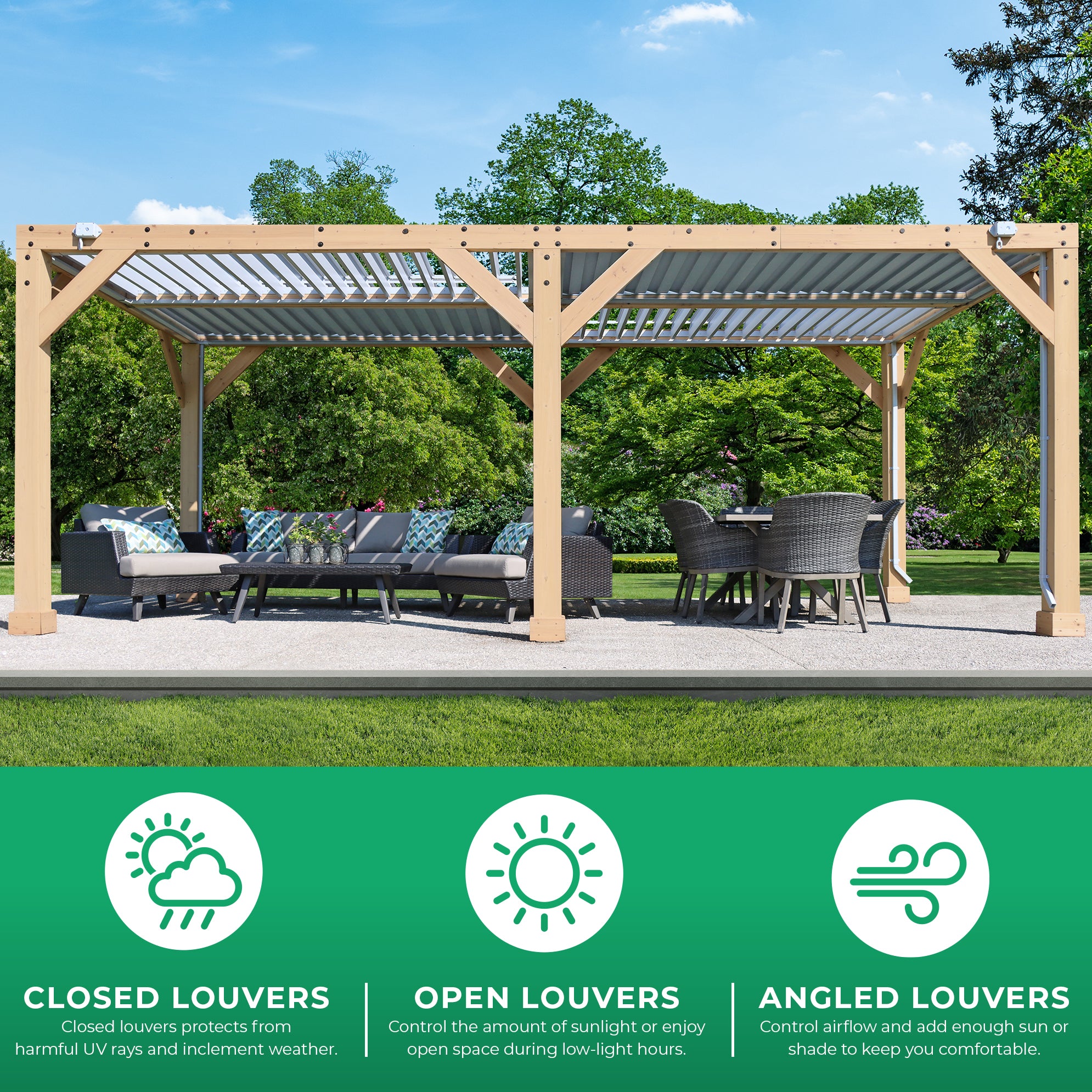 Yardistry 10 x 20 ft Natural Cedar Wooden Louvered Pergola - Image 6