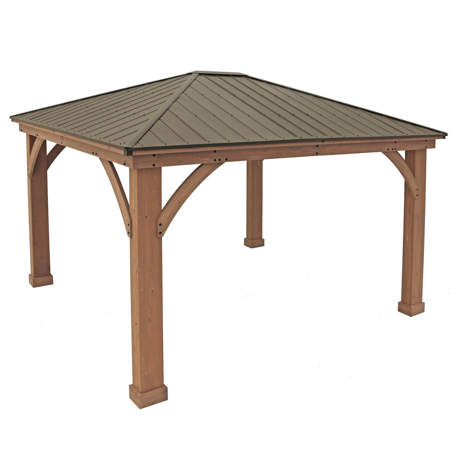 Yardistry 12 x 14 Foot Mocha Brown Wood Gazebo with Montana Bronze Aluminum Roof - Image 2