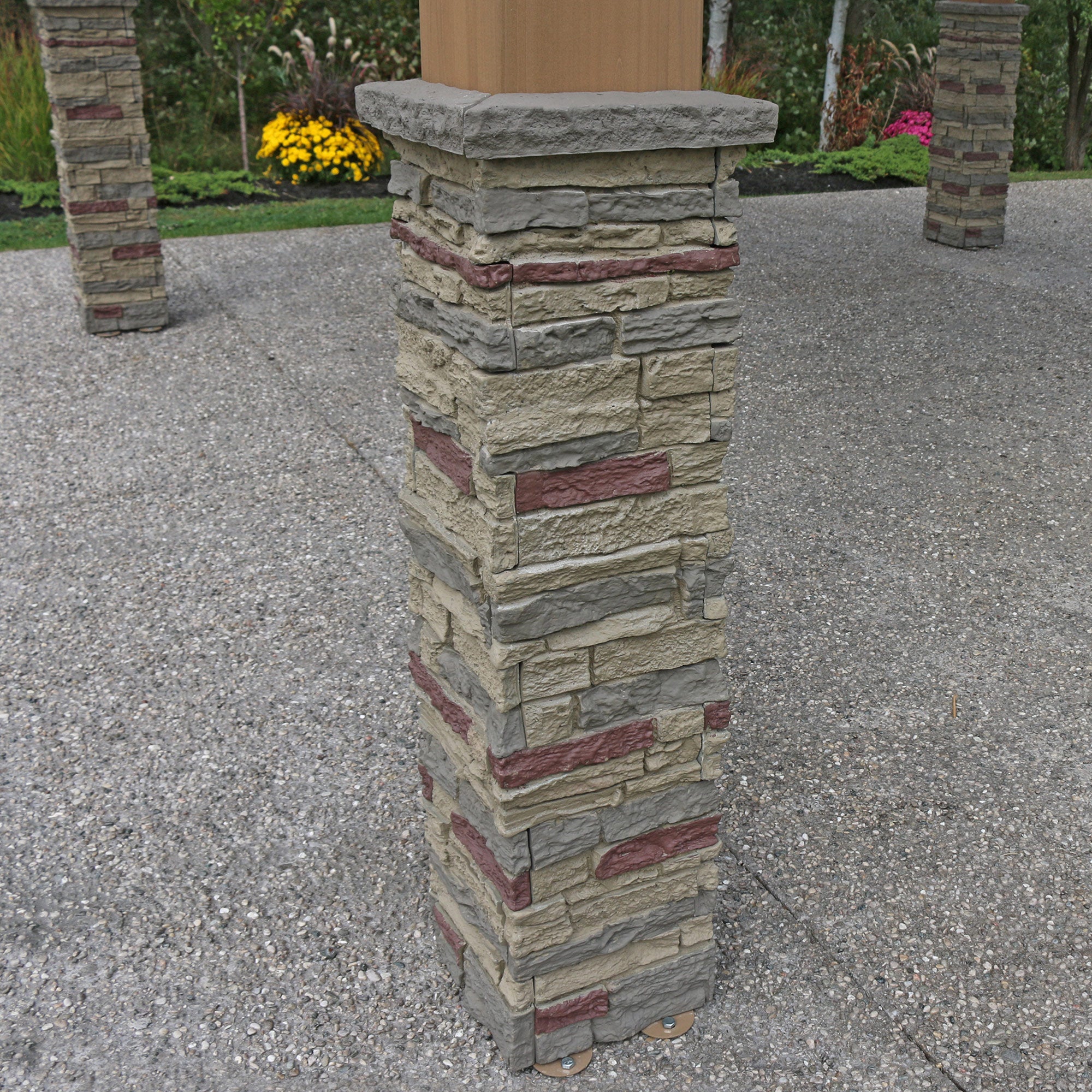 Yardistry 12 x 14 ft Cedar Wood Gazebo with Aluminum Roof, Brown, Gray Faux Stone - Image 2