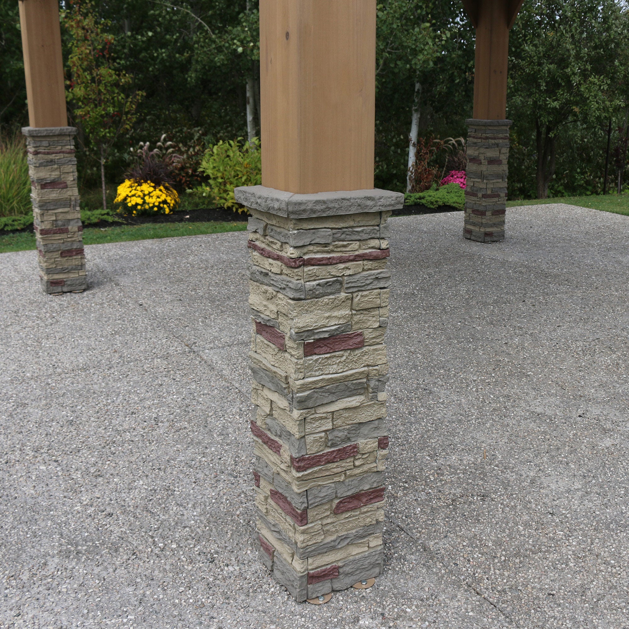 Yardistry 12 x 14 ft Cedar Wood Gazebo with Aluminum Roof, Brown, Gray Faux Stone - Image 3