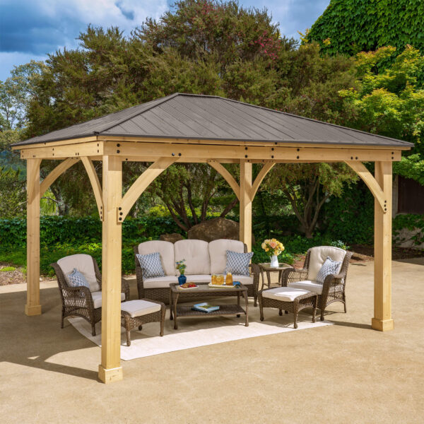 Yardistry Meridian 12 ft x 14 ft Cedar Wood Gazebo with Aluminum Roof