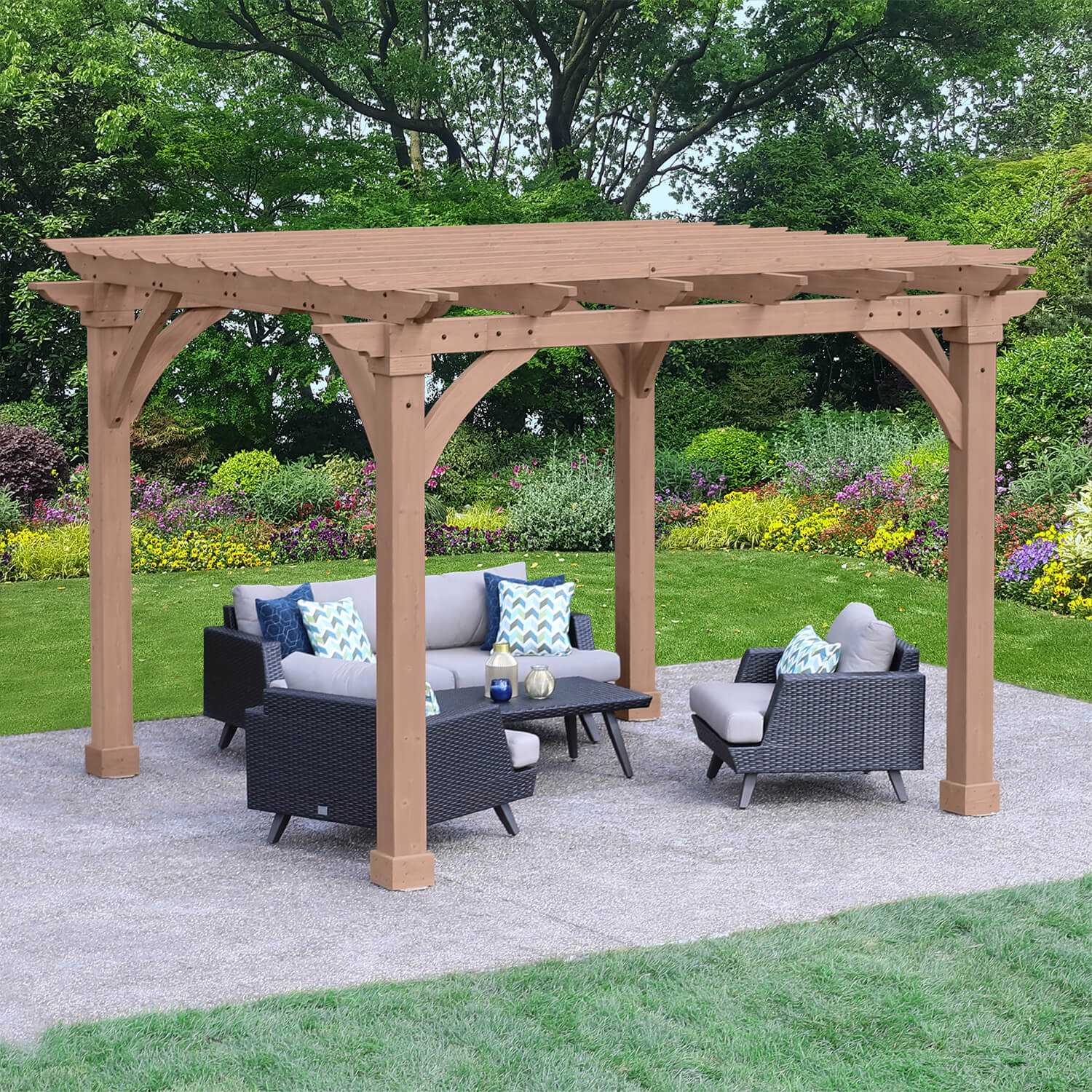 Yardistry Pergola Mocha Brown 12 x 12 ft Wood - Image 3