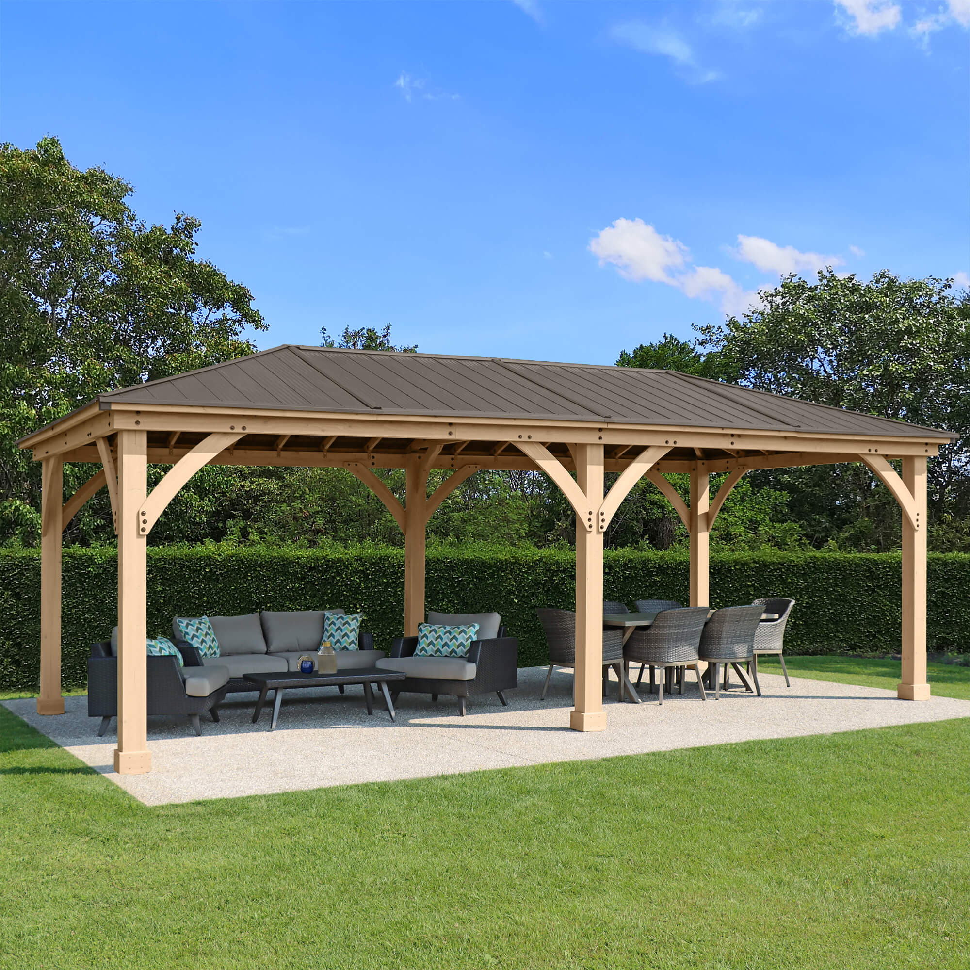 Yardistry Structures 12x24 ft Cedar Gazebo with Aluminum Roof, Natural Cedar/Coffee Brown - Image 2