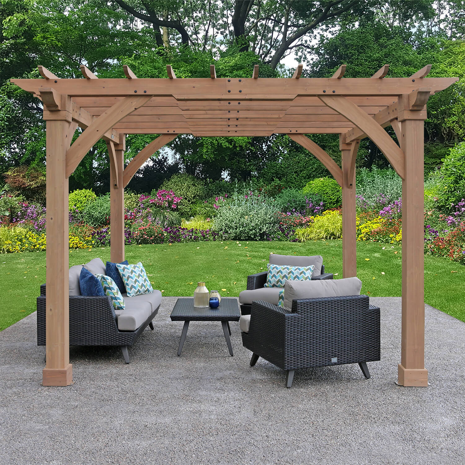 Yardistry Pergola Mocha Brown 12 x 12 ft Wood - Image 2