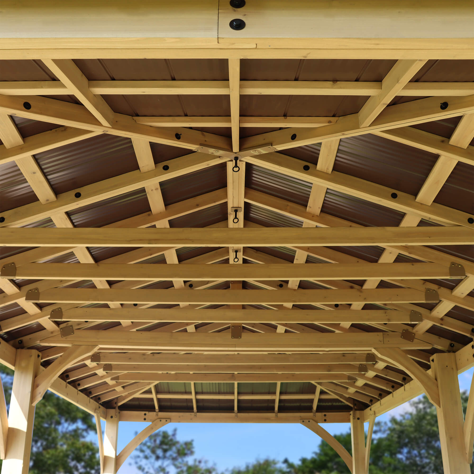 Yardistry Structures 12x24 ft Cedar Gazebo with Aluminum Roof, Natural Cedar/Coffee Brown - Image 3