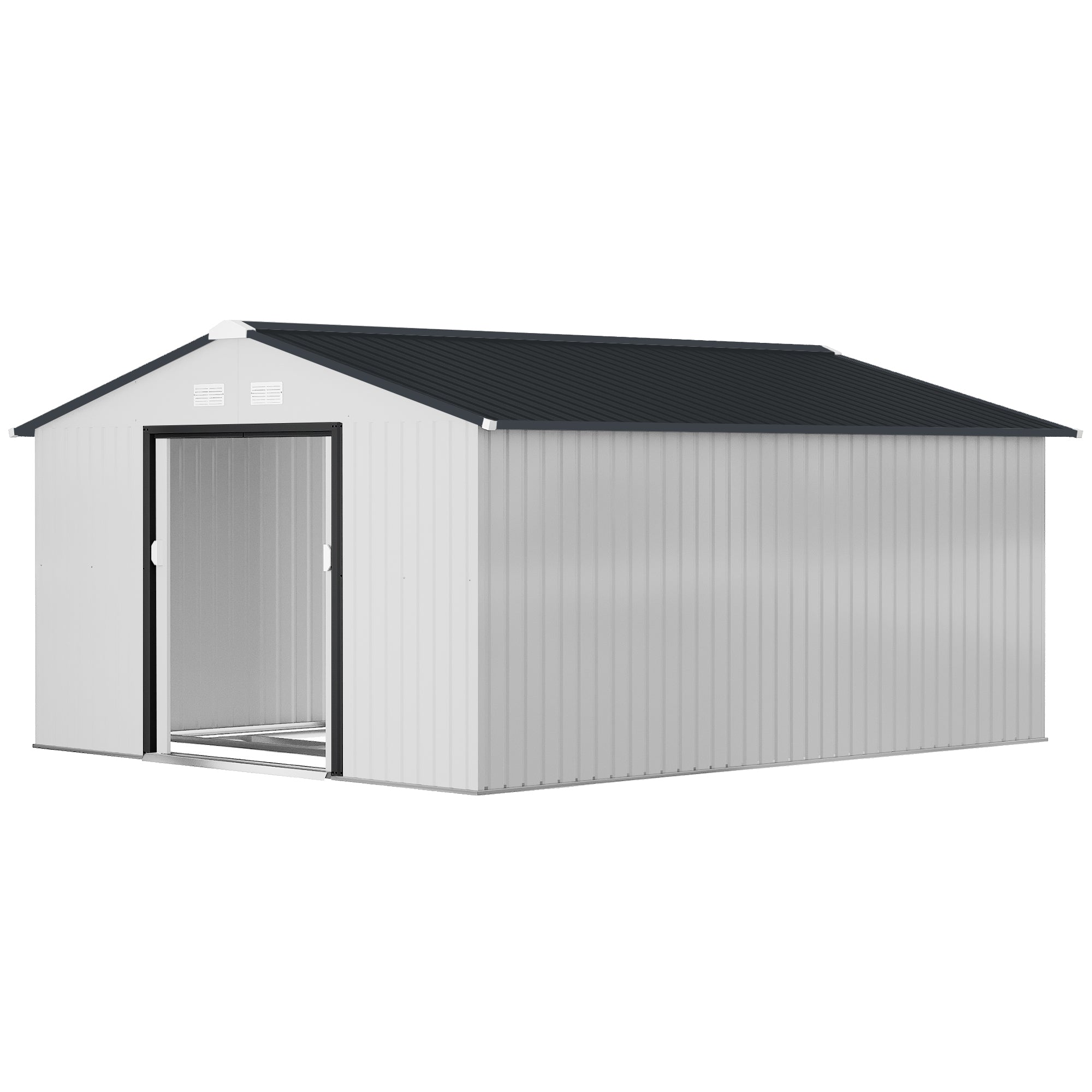 Outsunny Outdoor Storage Shed White 11' x 13' Galvanized Steel - Image 2