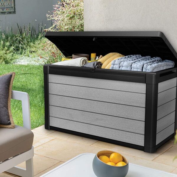 Denali 100 Gallon Resin Large Deck Box – Grey / Black