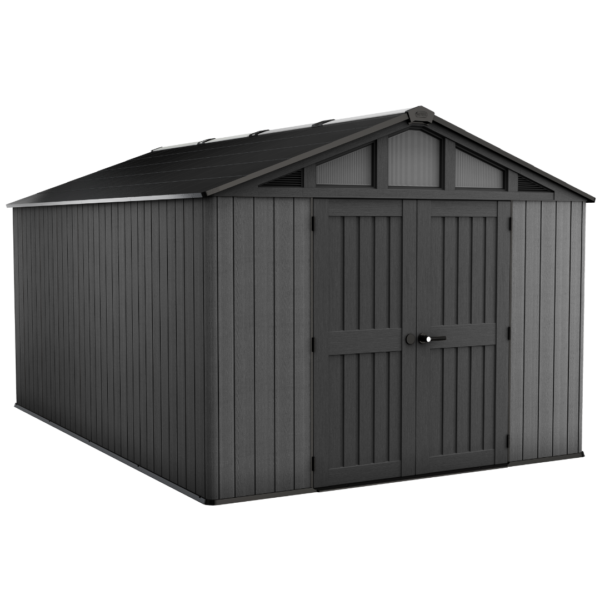 Keter Stronghold 10x15 ft. Resin Outdoor Storage Shed with Floor, Gray