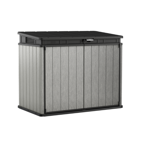 Yardvo Elite Store Outdoor Storage Shed with DUOTECH Resin, Hydraulic Lid, and Double Doors for Trash Cans & Tools