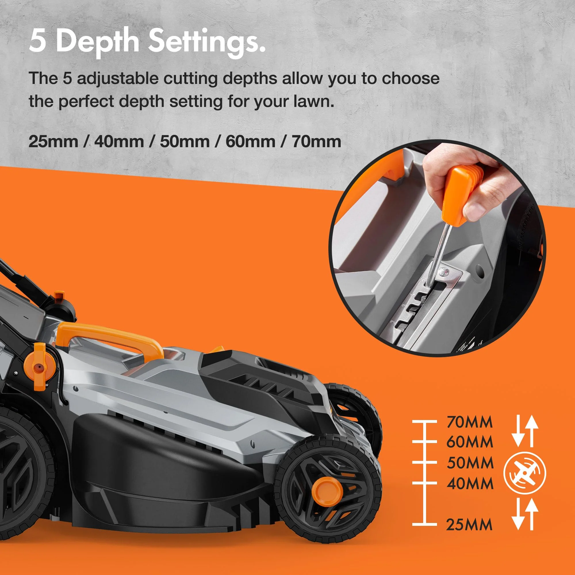 1600W Electric Lawn Mower with 42L Collection Bag & Adjustable Cutting Heights - Image 4