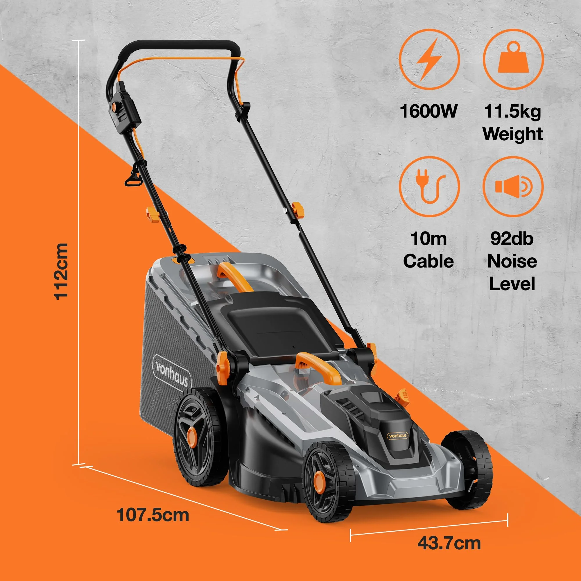 1600W Electric Lawn Mower with 42L Collection Bag & Adjustable Cutting Heights - Image 7