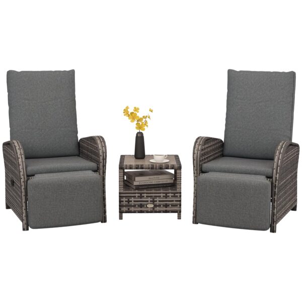 3 Piece Rattan Garden Bistro Set with Reclining Chairs & Coffee Table