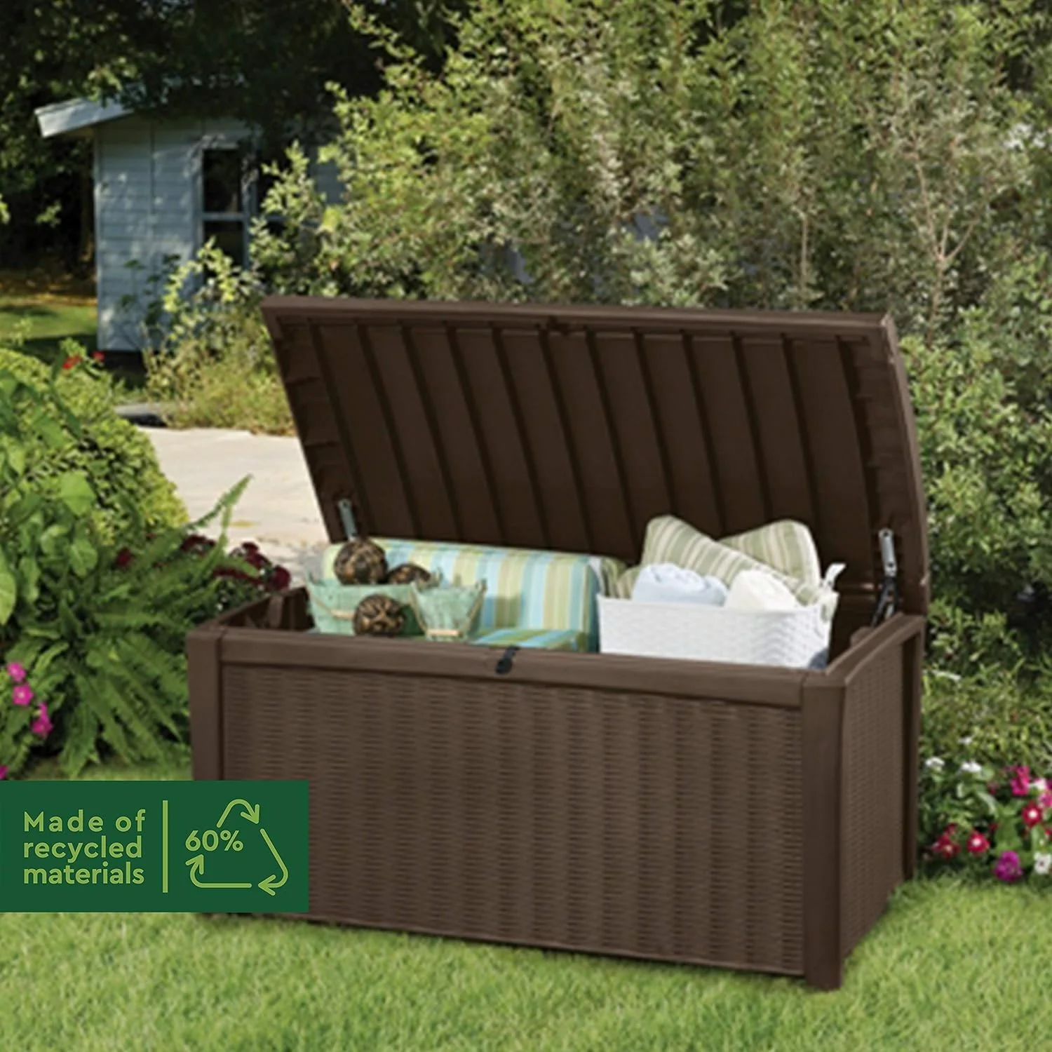 416L Outdoor Garden Storage Box with Lockable Lid & Rattan Effect Design - Image 7