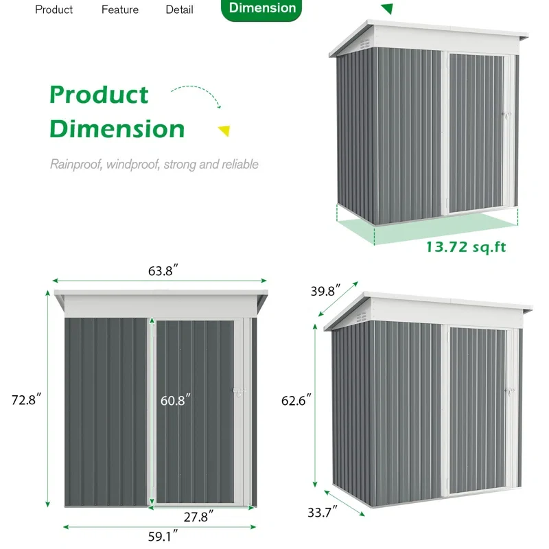 5 Ft. W X 3 Ft. D Metal Lean-To Garden Shed - Image 7