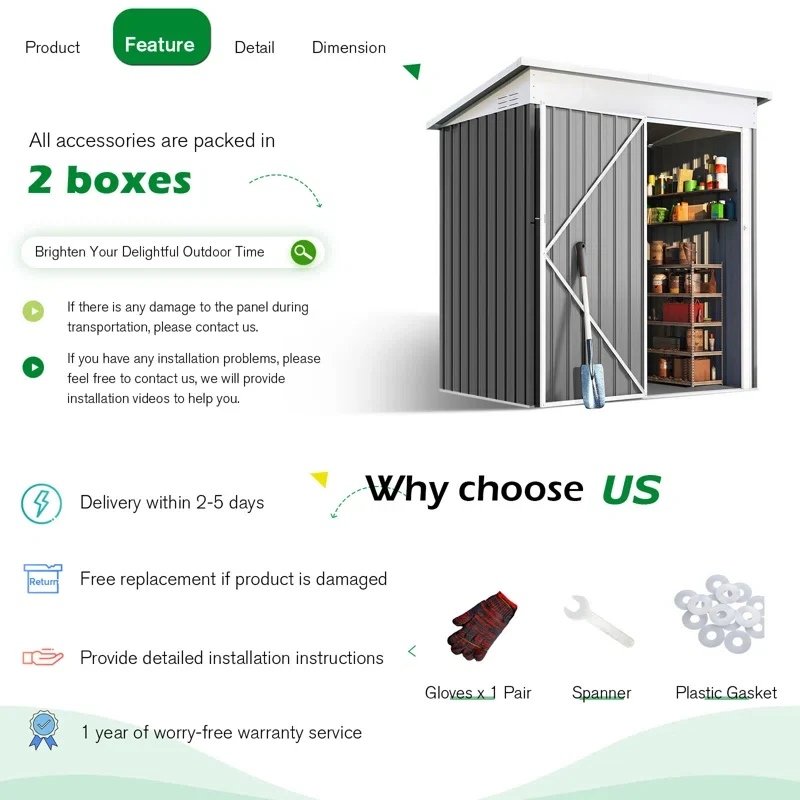 5 Ft. W X 3 Ft. D Metal Lean-To Garden Shed - Image 9