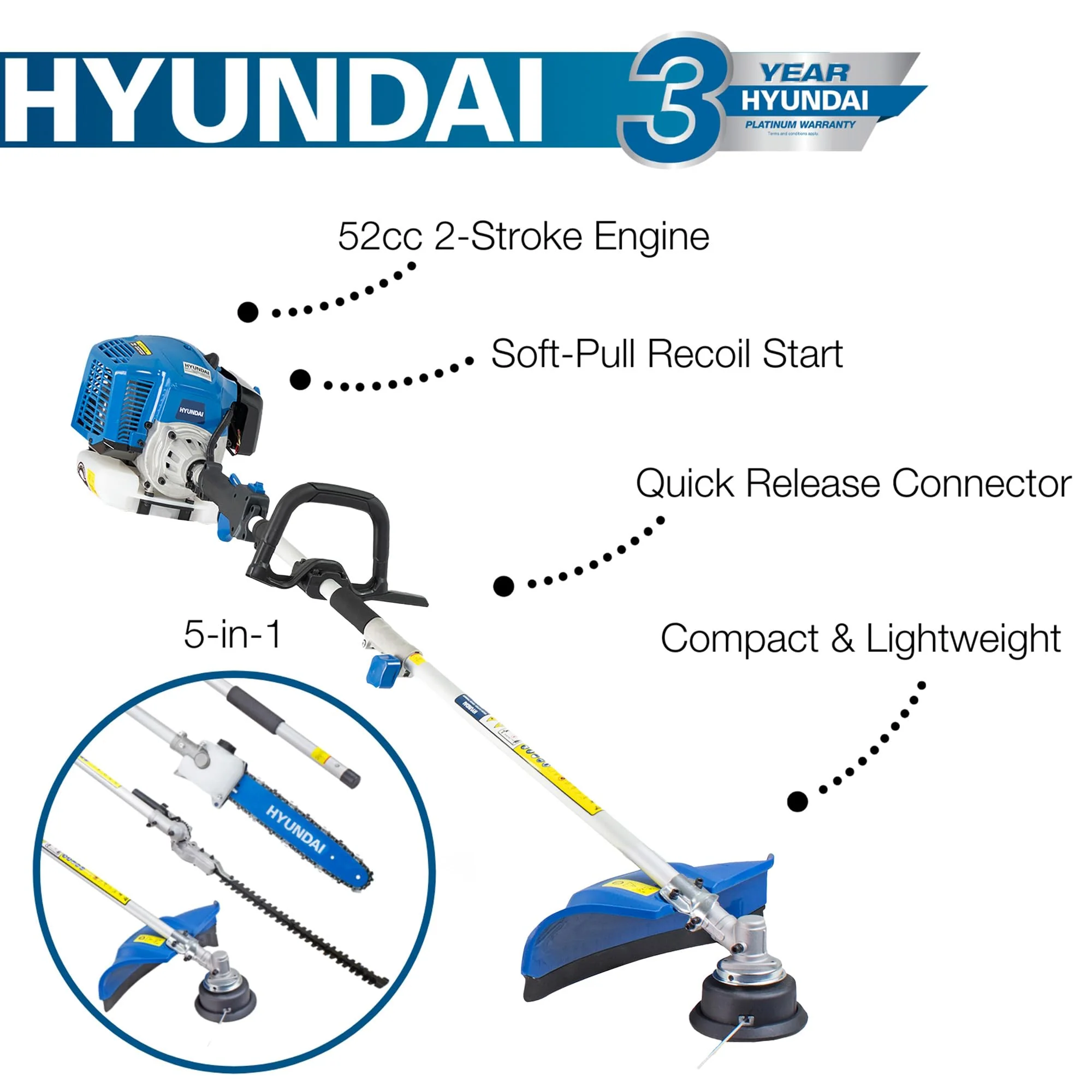 5-in-1 Petrol Garden Multi Tool with Hedge Trimmer, Chainsaw & Brushcutter Attachments - Image 9