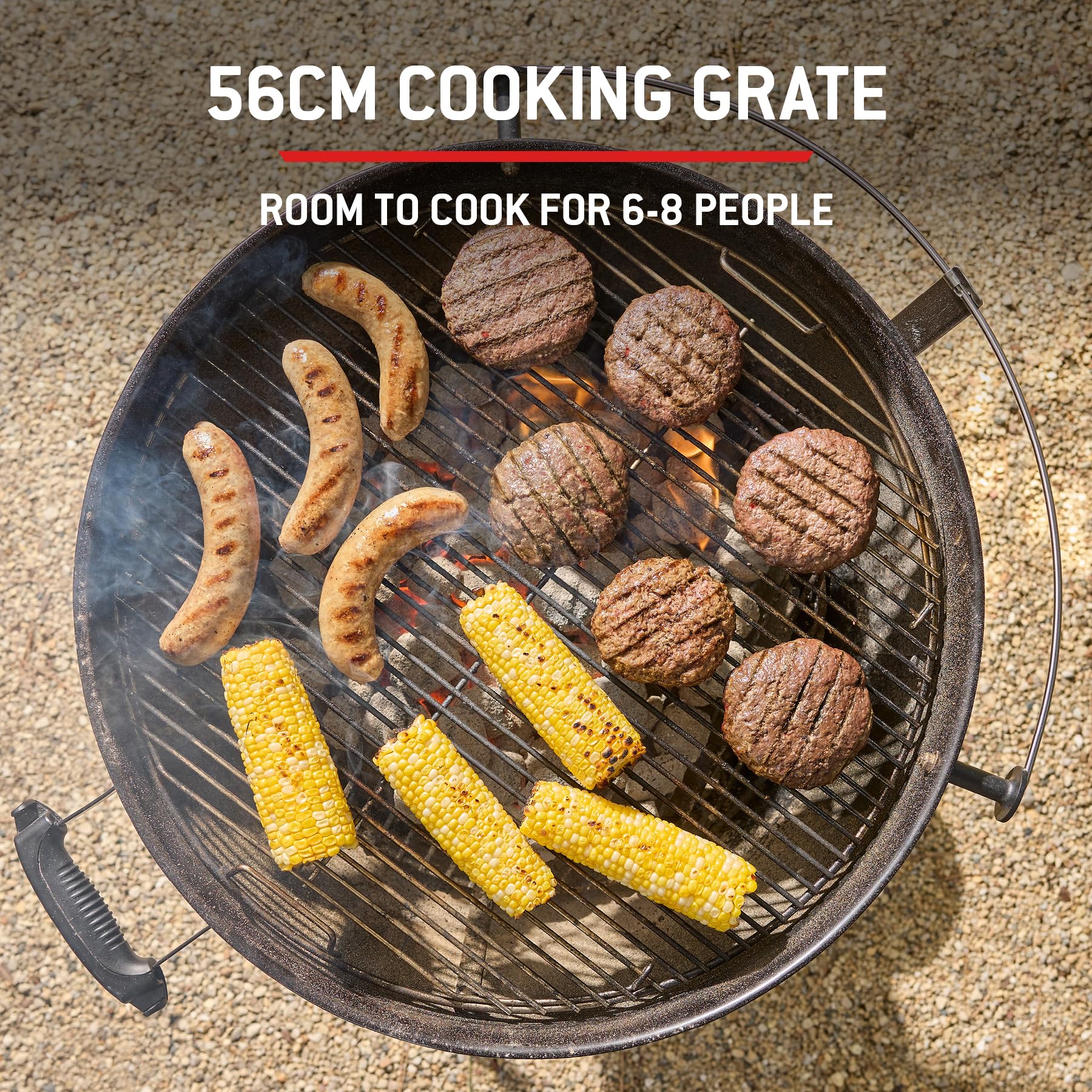 57cm Charcoal Kettle BBQ Grill with Lid Thermometer & One-Touch Cleaning System - Image 4