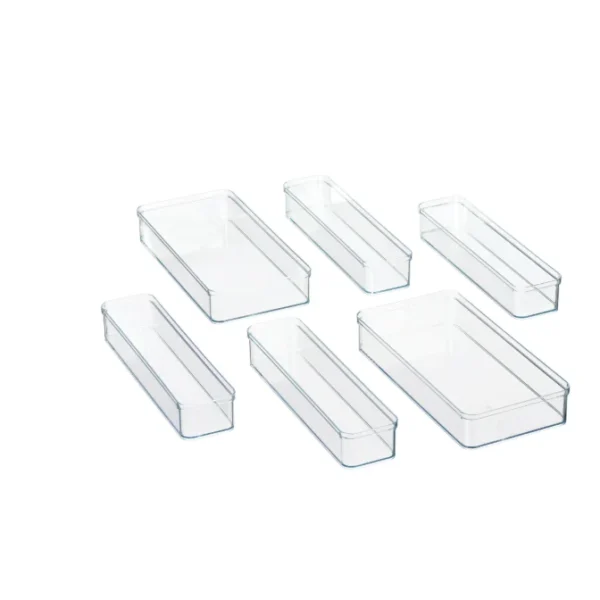 6-Piece Clear Plastic Drawer Organizer Set,Stackable Storage Bins