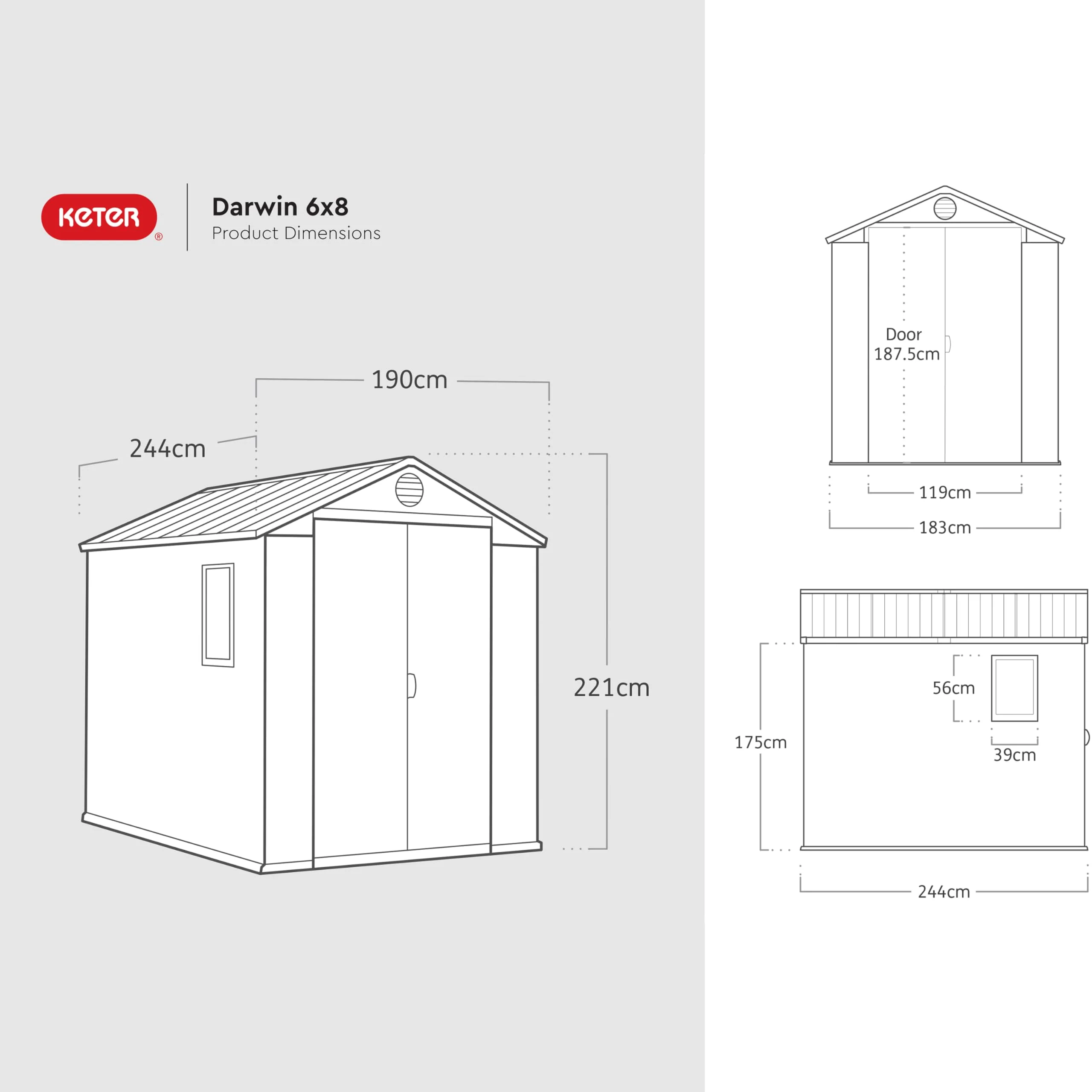 6x8ft Outdoor Garden Storage Shed with Double Doors & Wood-Effect Finish - Image 6
