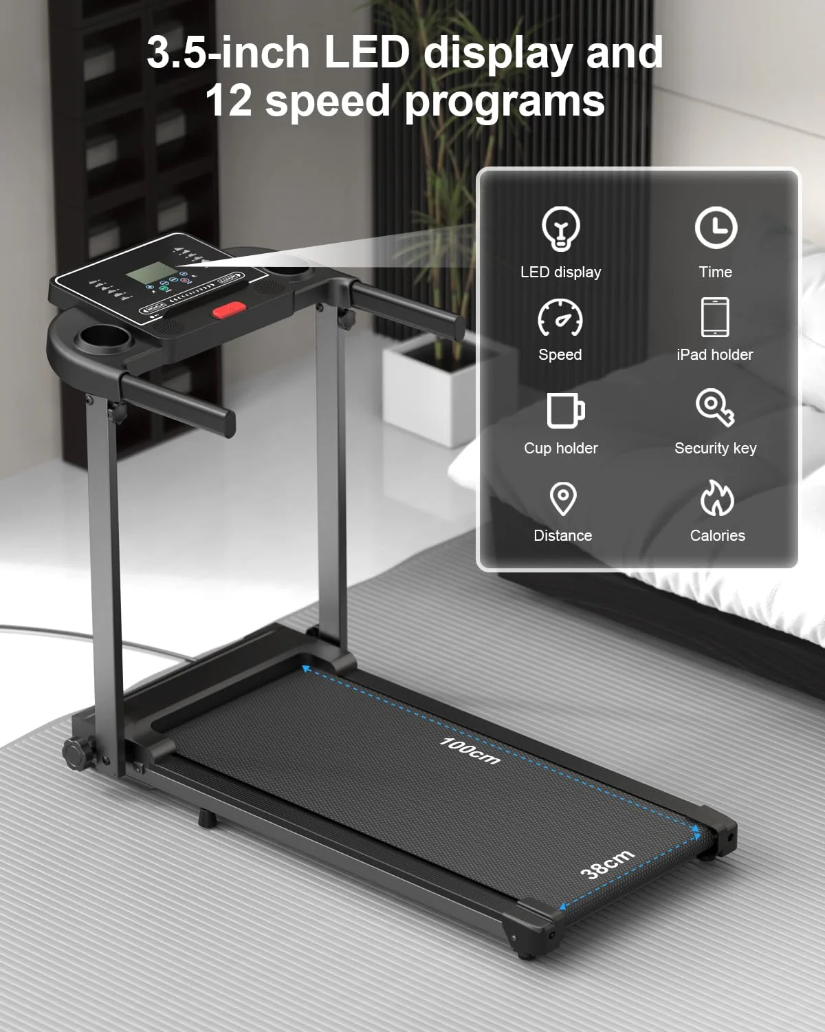 Foldable Walking Pad Treadmill with Handle, LCD Display & Compact Design - Image 2