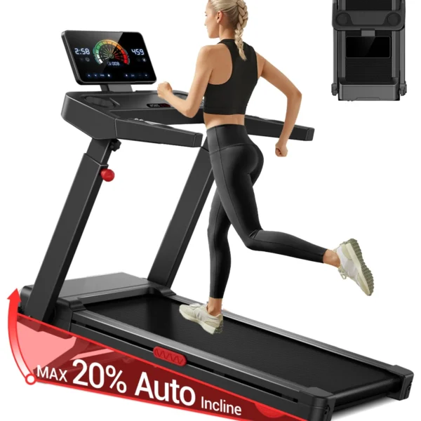 Heavy Duty Folding Treadmill with 20% Auto Incline & LED Touch Display