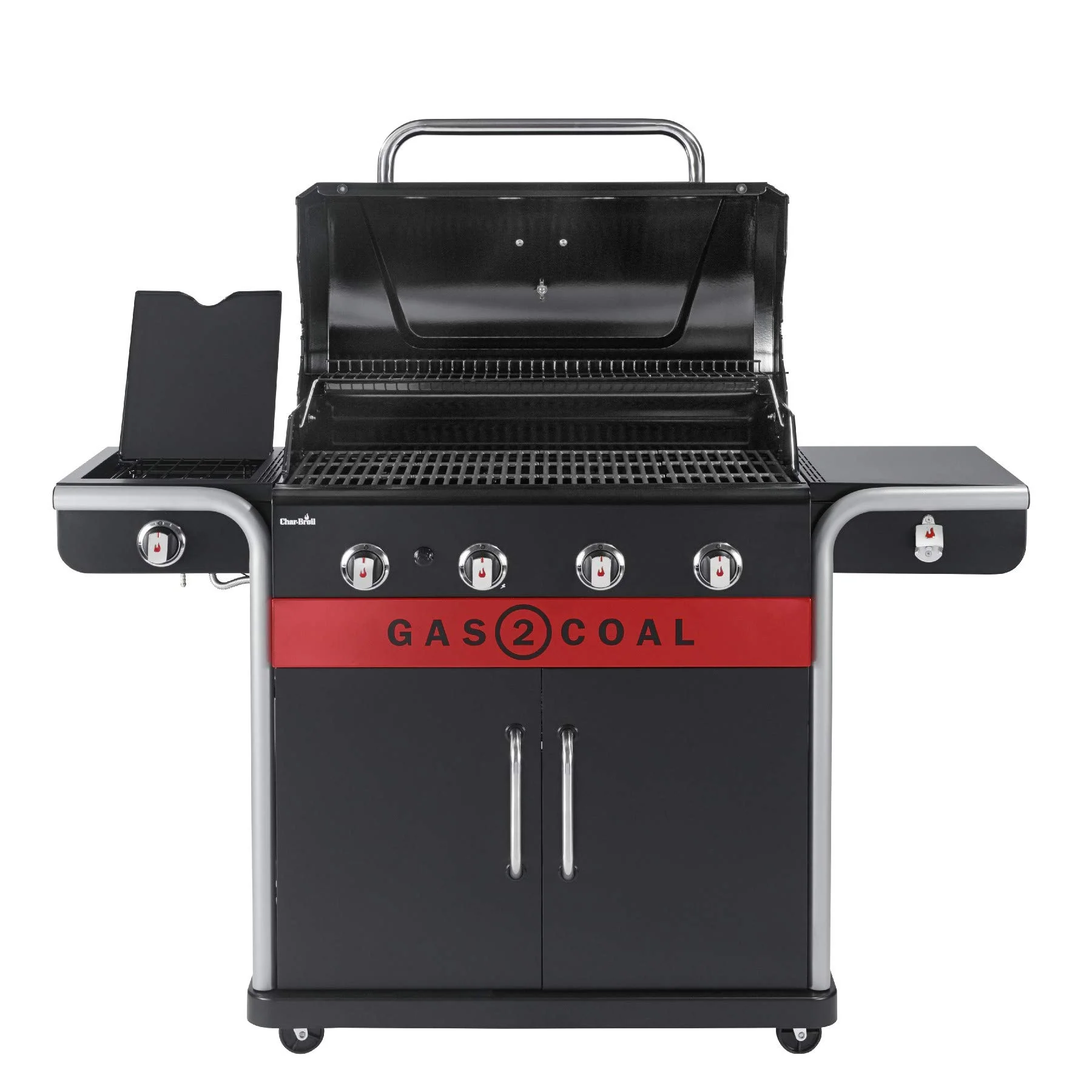 Hybrid Gas & Charcoal BBQ Grill with Cast Iron Grates & Temperature Gauge - Image 4