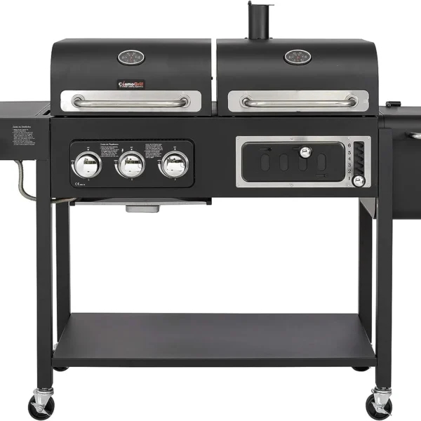 Hybrid Gas & Charcoal BBQ Grill with Smoker, Side Burner & Protective Cover