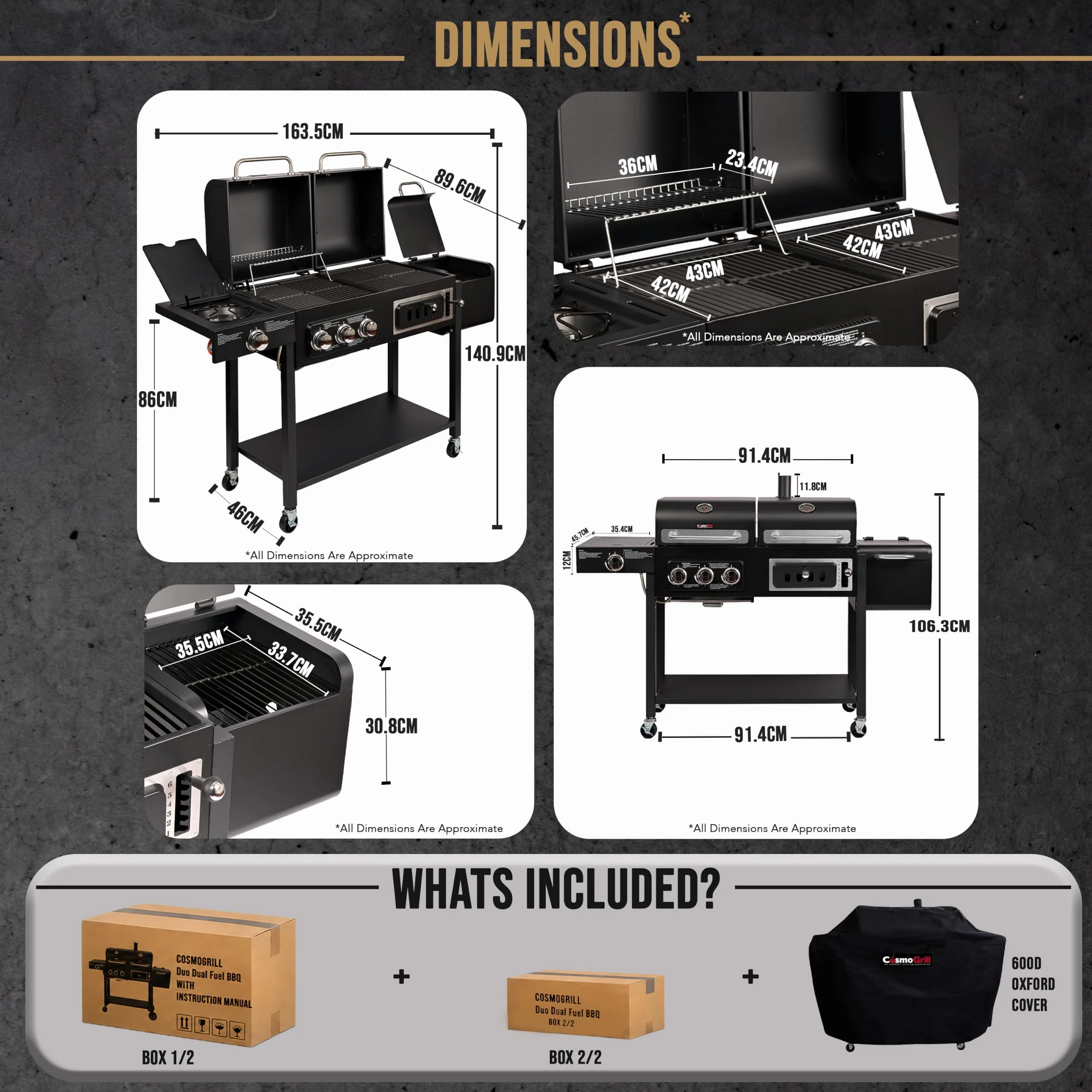 Hybrid Gas & Charcoal BBQ Grill with Smoker, Side Burner & Protective Cover - Image 8