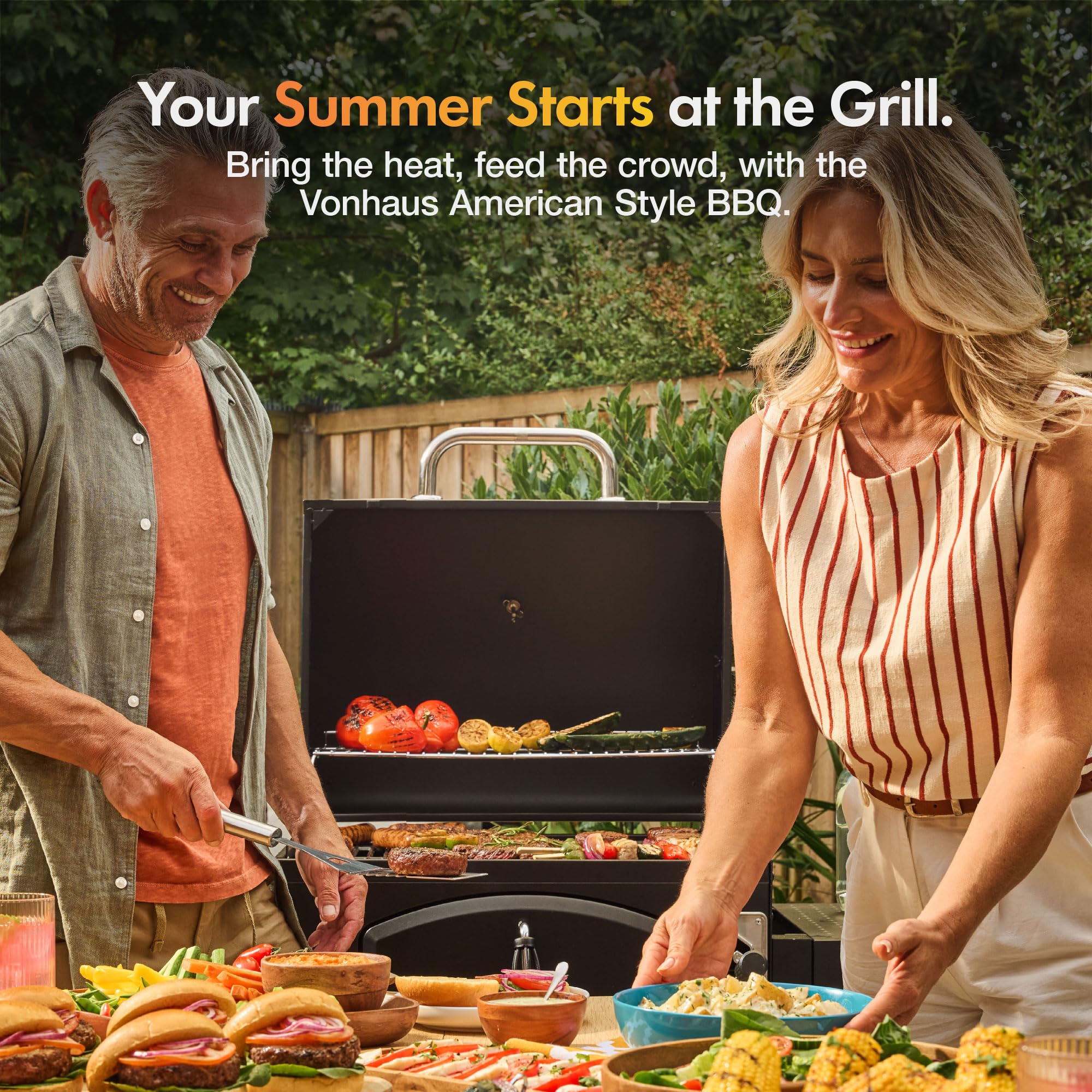 XL Charcoal BBQ Grill & Smoker with Cast Iron Grates, Side Shelves & Warming Rack - Image 3